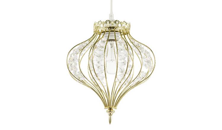 Happy Homewares Teardrop Shiny Gold with Clear Acrylic Pendant Shade - 26cm