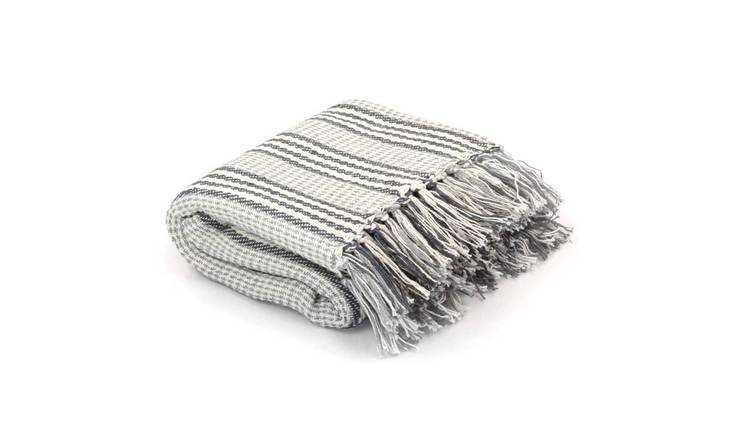 Walplus Cotton Throw Blanket - Grey and White - 220 x 250 cm