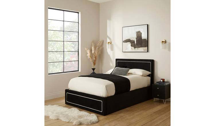 GFW Chloe Double Velvet End Lift Ottoman Bed with Mattress - Black
