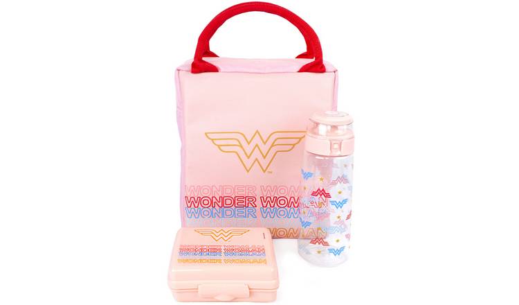 DC Comics Adult Womens Lunch Bag Bottle and Snack Pot - Pink
