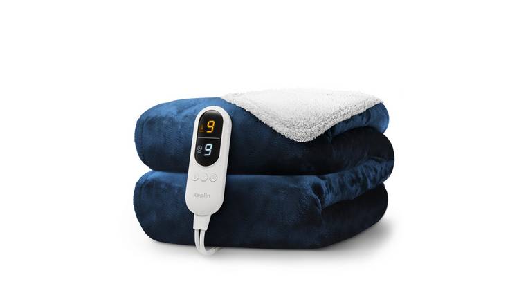 Keplin Sherpa Electric Heated Throw Blanket - Navy & Cream
