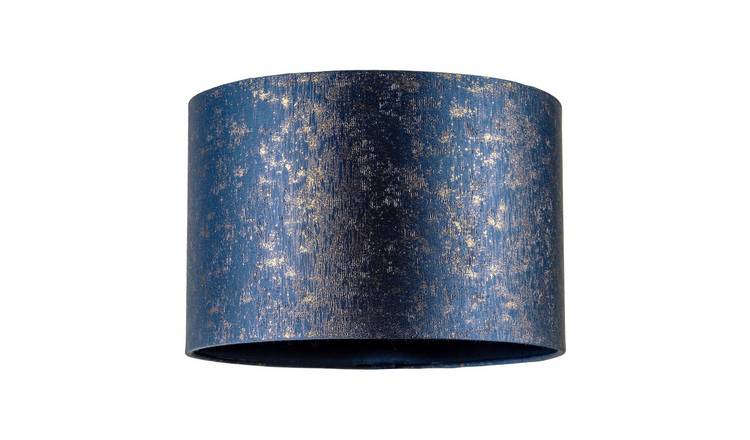 Happy Homewares Midnight Blue Jacquard Fabric with Gold Foil Lampshade - 30cm