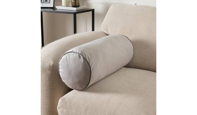 OHS Matte Velvet Bolster Cushion - Grey/Charcoal - 46 x 20cm