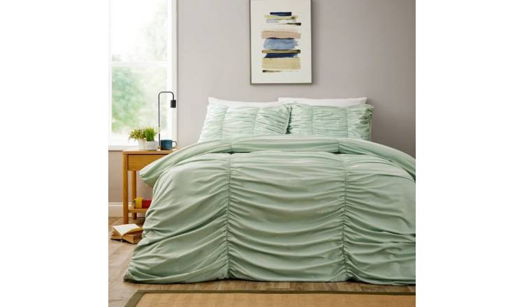 New Edge Blinds Ruched Sage Green Duvet Set - Super King