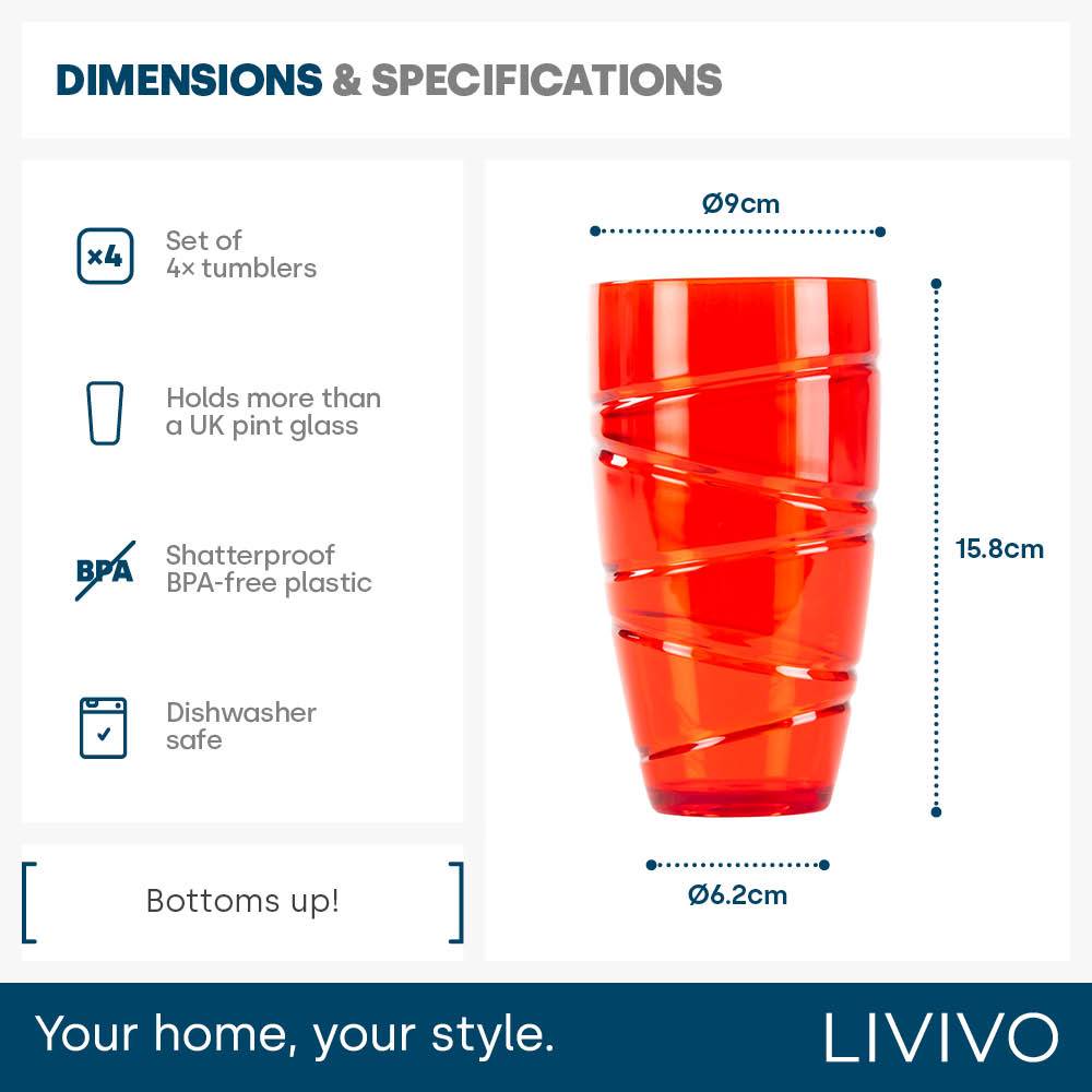 LIVIVO Set of 4 Reusable Plastic Tumblers - 600ml - Multicolour - Image 6