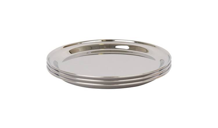 Argon Tableware Round Stainless Steel Serving Trays - Pack of 3