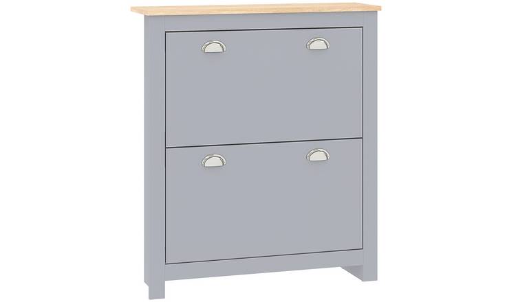 HOMCOM 2 Drawer Wooden Adjustable Shoe Cabinet - Grey