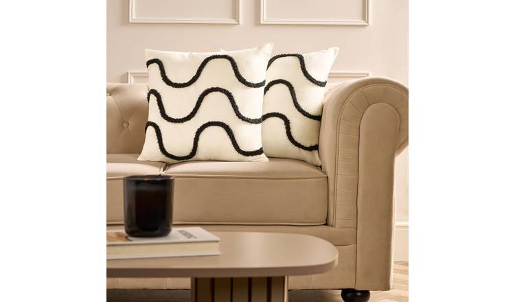 OHS 2 Pack Waves Tufted Cushion Covers 45 x 45cm - Mono