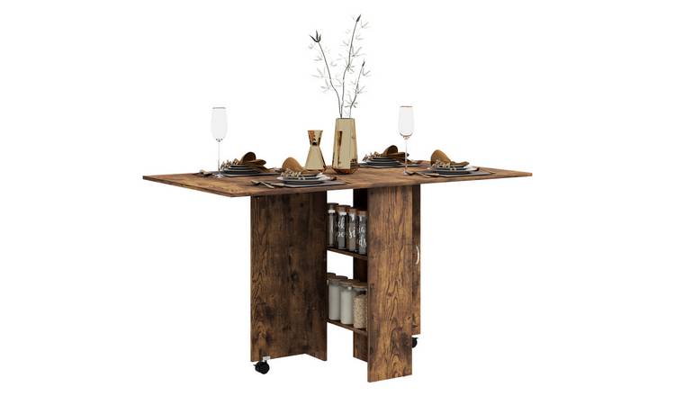 HOMCOM 80-140 cm Folding Dining Table with 2 Tier Shelves - Rustic Brown