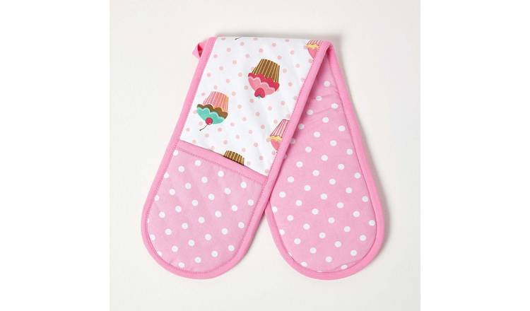 Homescapes Cotton Oven Gloves - Cupcakes Pink Blue