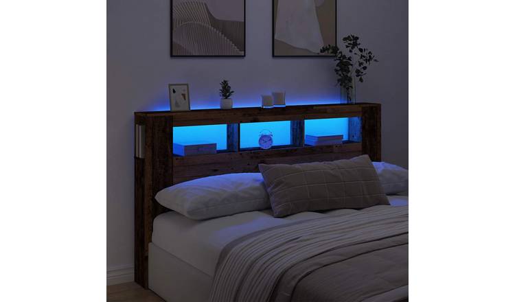 Walplus Engineered Wood LED Headboard - Dark Wood - 180 x 18.5 x 103.5 cm