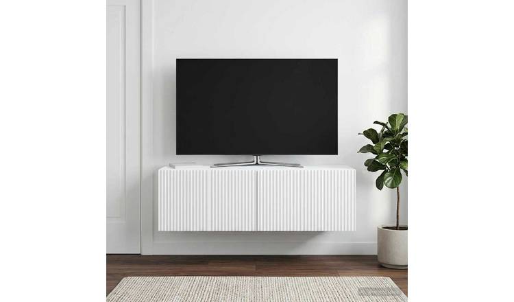Walplus Wood Wall Mounted TV Cabinet Tall Unit - White - 98 x 31 x 30 cm