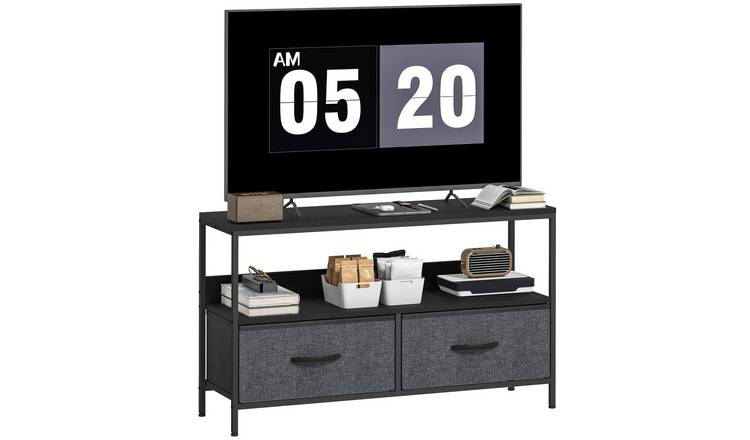 HOMCOM 2 Foldable Linen Drawers TV Stand Cabinet - Black