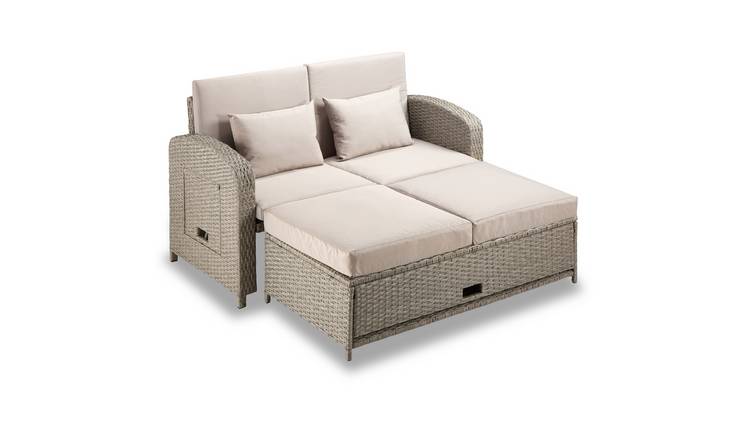 Vonhaus Alba Rattan Effect Reclining Sofa Set - Grey