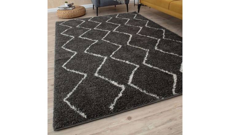 The Rugs Dark Grey Moroccan Shaggy Zigzag Rug - 60 x 110cm