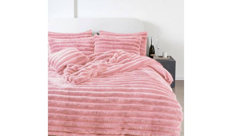 HomeSpace Direct Big Cord Teddy Blush Pink Duvet Cover Set - Super King