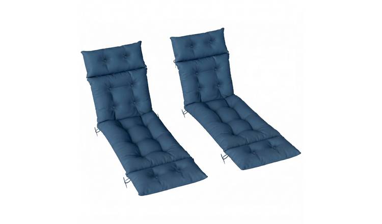 Outsunny Set of 2 Outdoor Sun Lounger Cushions with Ties - Navy Blue