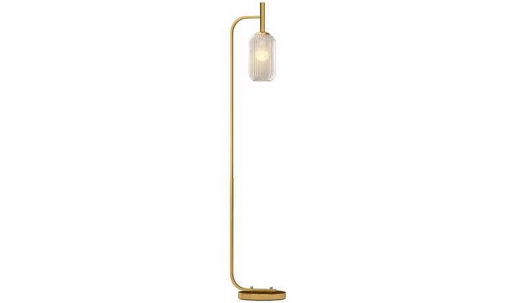 HOMCOM Floor Lamp Metal Frame Glass Lampshade - Gold