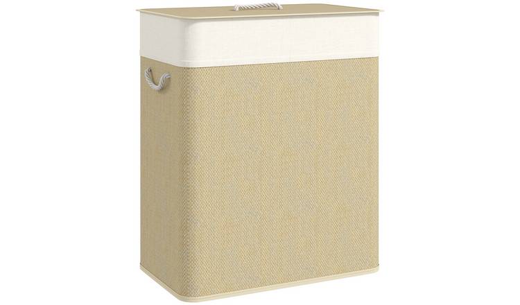 HOMCOM Bamboo Laundry Hamper with Removable and Washable Liner - Cream