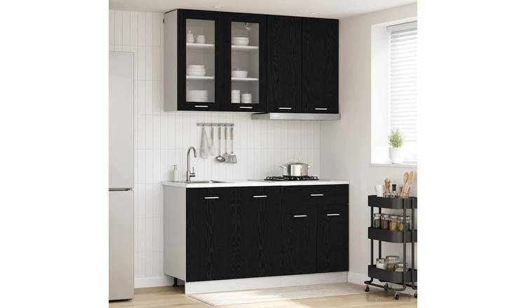 Walplus 4 Piece Engineered Wood Kitchen Unit Set - Black Oak