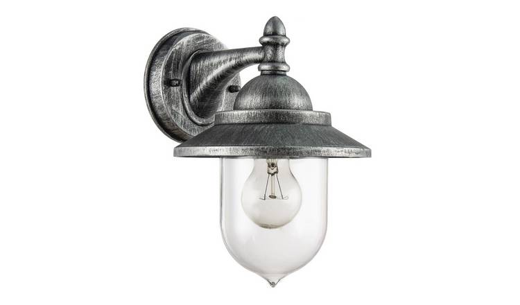 Happy Homewares in Brushed Black Silver with Clear Outdoor Wall Light - 18cm