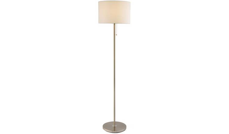 Happy Homewares Brushed Satin Nickel with Metal Pull Switch Floor Lamp - 35cm
