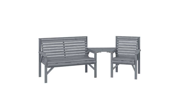 Outsunny 3 Seater Wooden Garden Furniture Set with Parasol Hole - Grey