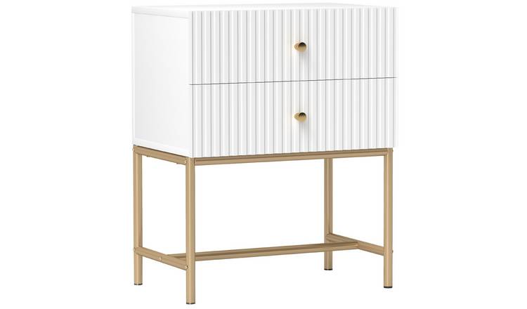 HOMCOM 2 Drawers Bedside Table with Metal Legs - White