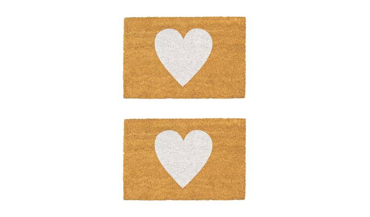 Nicola Spring Coir Door Mats - White Heart - Pack of 2