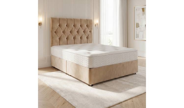 Somnior Chester Velvet Single Open Coil Divan Bed Set - Beige
