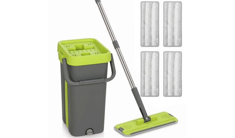 HOMCOM 2 Chamber 5 Microfibre Pads Mop and Bucket Set - Dark Grey