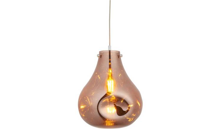 Loops Direct 10W LED E27 Steel and Glass Pendant Light - Copper