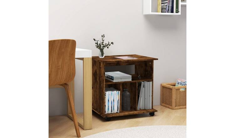 Walplus Engineered Wood Rolling Cabinet - Dark Oak - 60 x 45 x 60 cm