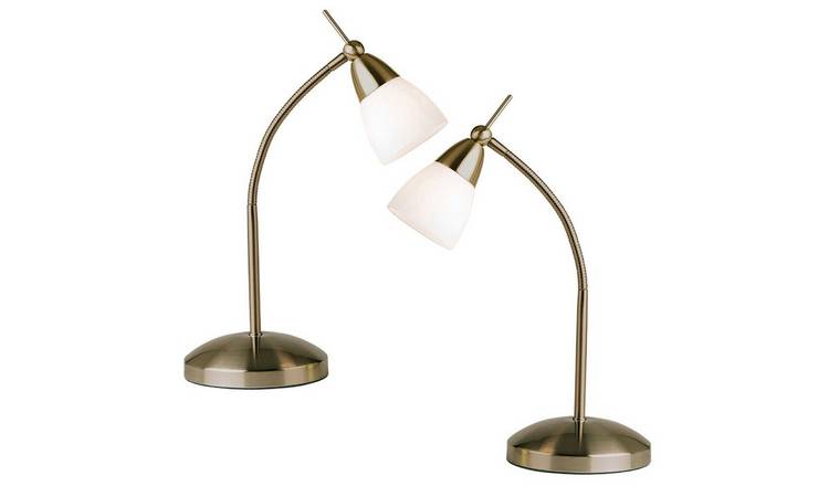 Loops Direct Pack of 2 Table Lamp - Antique Brass and White Glass