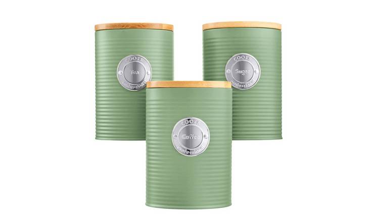 Cooks Professional 3 Piece Ribbed Kitchen Storage Set - Green/Silver