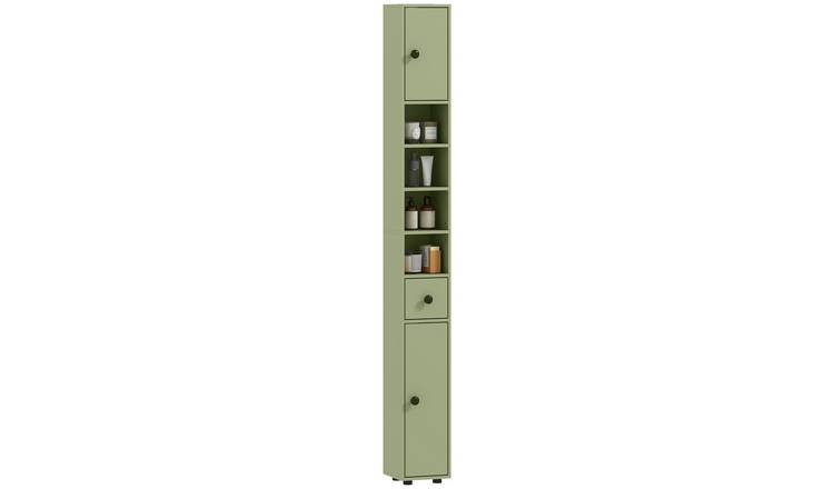 kleankin 2 Door Tall Bathroom Cabinet with 4 Open Shelves - Green