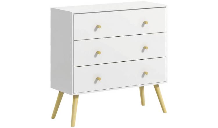 HOMCOM 3 Drawer Storage Organiser Unit with Wood Legs - White