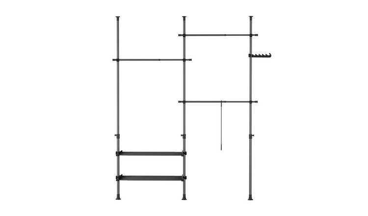 SoBuy 2 Shelf 3 Rod Telescopic Freestanding Coat Rack - Black