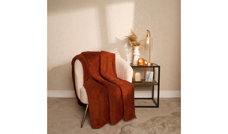 OHS Teddy Fleece Blanket Throw 125 x 150cm - Rust