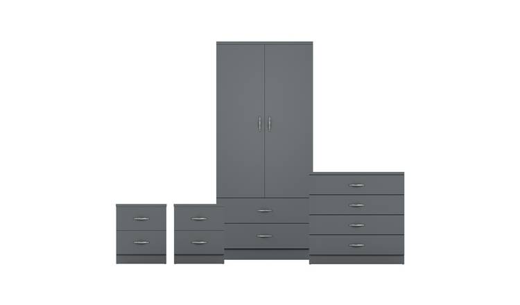 Vida Designs Riano Bedroom Set (Bedsides, 4 Drawer Chest, 2x2 Wardrobe) - Grey