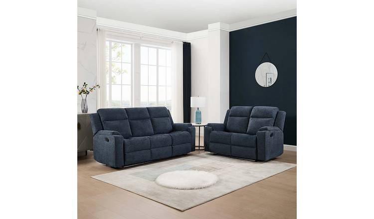 Furniture Online Orka Manual Recliner Chenille 2+3 Seater Sofa Set - Blue