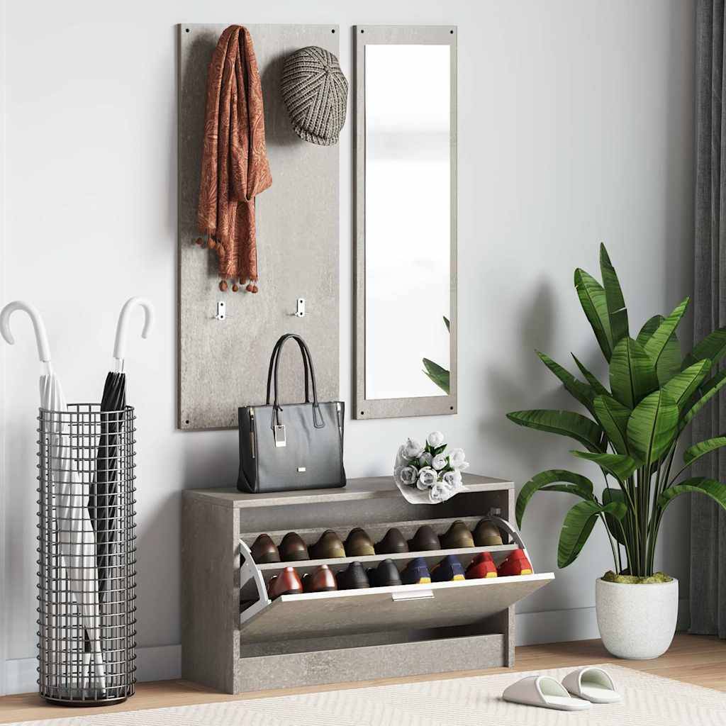Walplus Engineered Wood Shoe Cabinet - Concrete Grey - 80 x 27 cm - Image 1