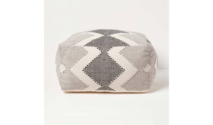 Homescapes Malmo Handwoven Textured Pouffe Bean Cube – Natural & Black
