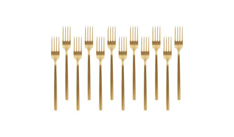 Argon Tableware Stainless Steel Dinner Forks - Gold - Pack of 12
