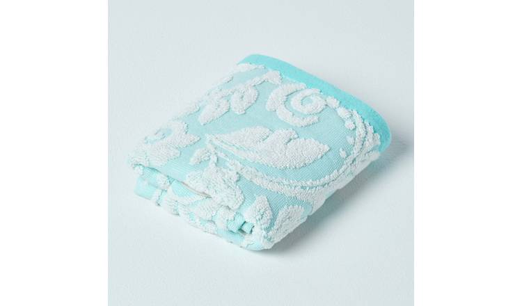 Homescapes Turkish Cotton Patterned Guest Towel - Aqua