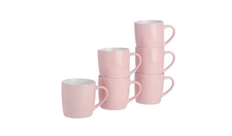 Argon Tableware Coloured 350ml Coffee Mugs Pack of 6 - Pink