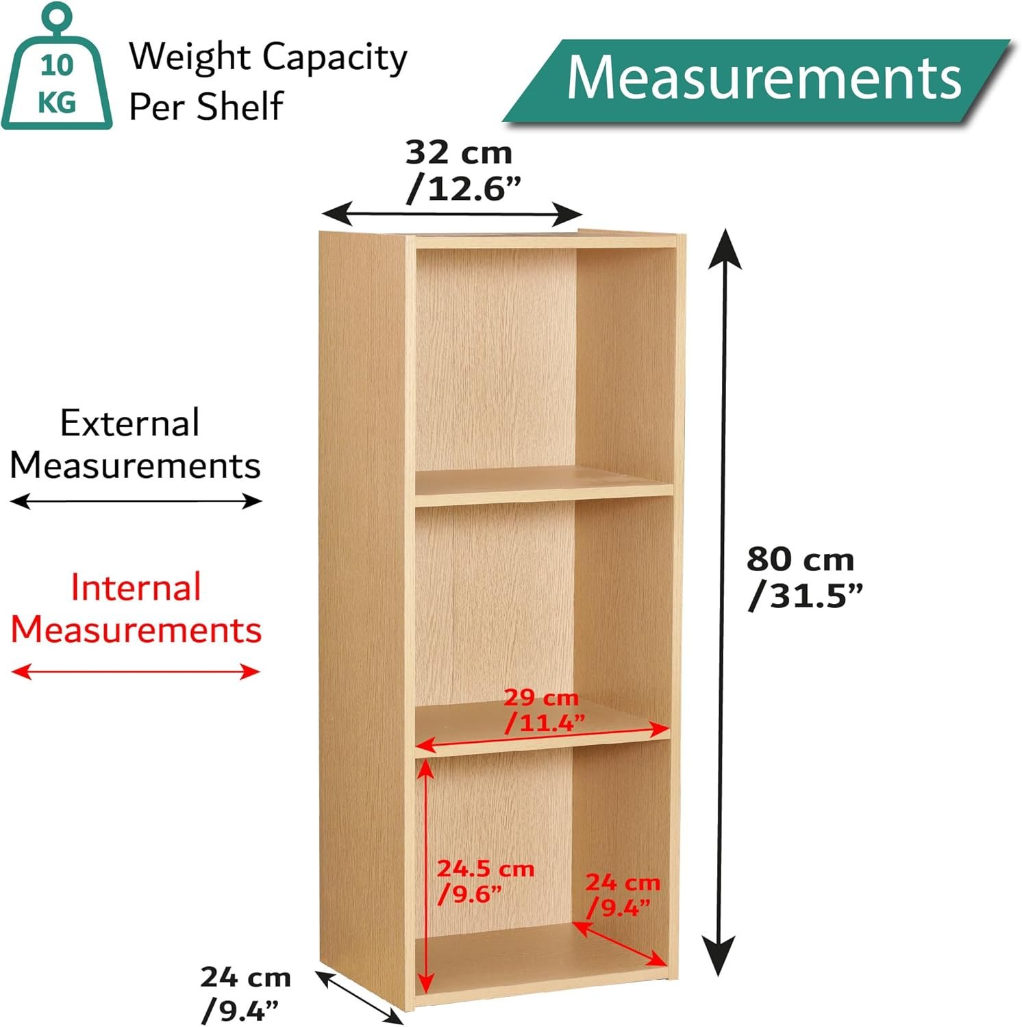 Home Treats Wooden 3 Tier Cube Bookshelf - Beech - Image 8