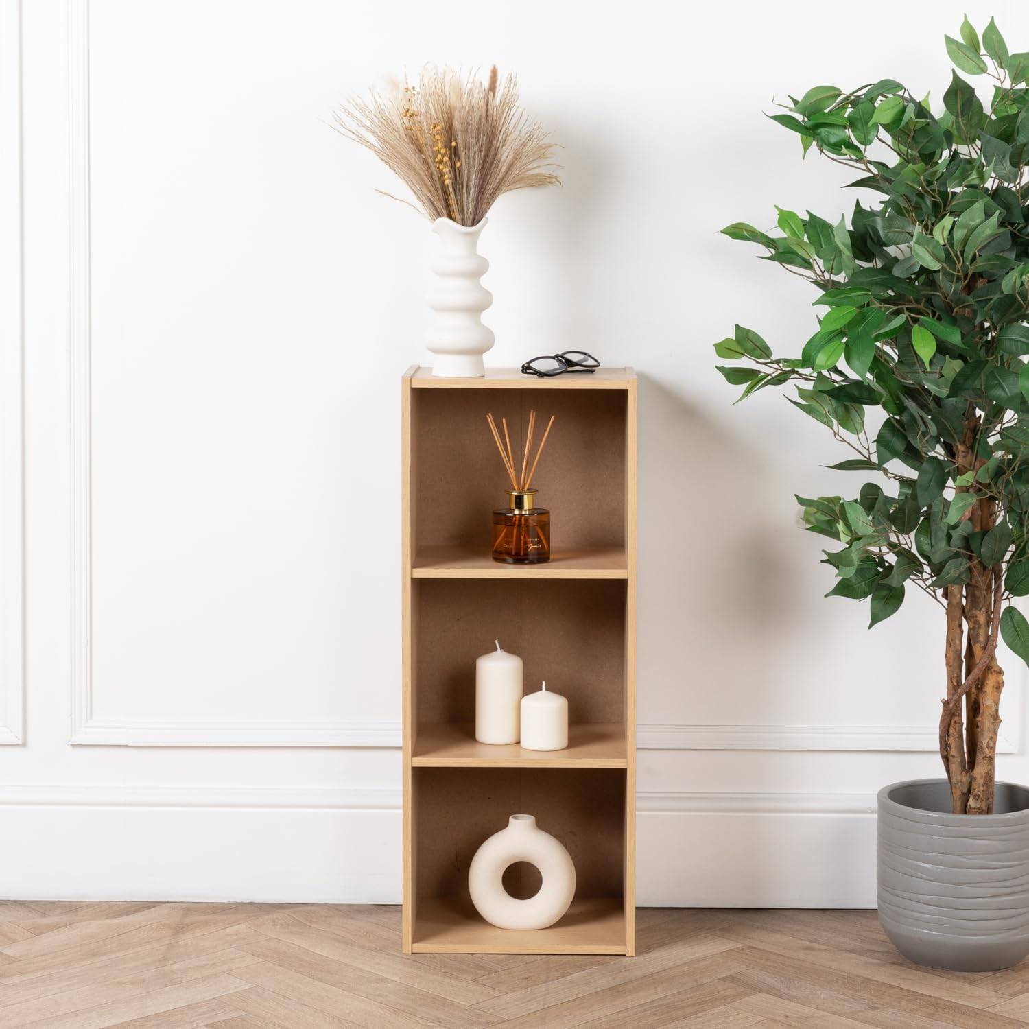 Home Treats Wooden 3 Tier Cube Bookshelf - Beech - Image 2