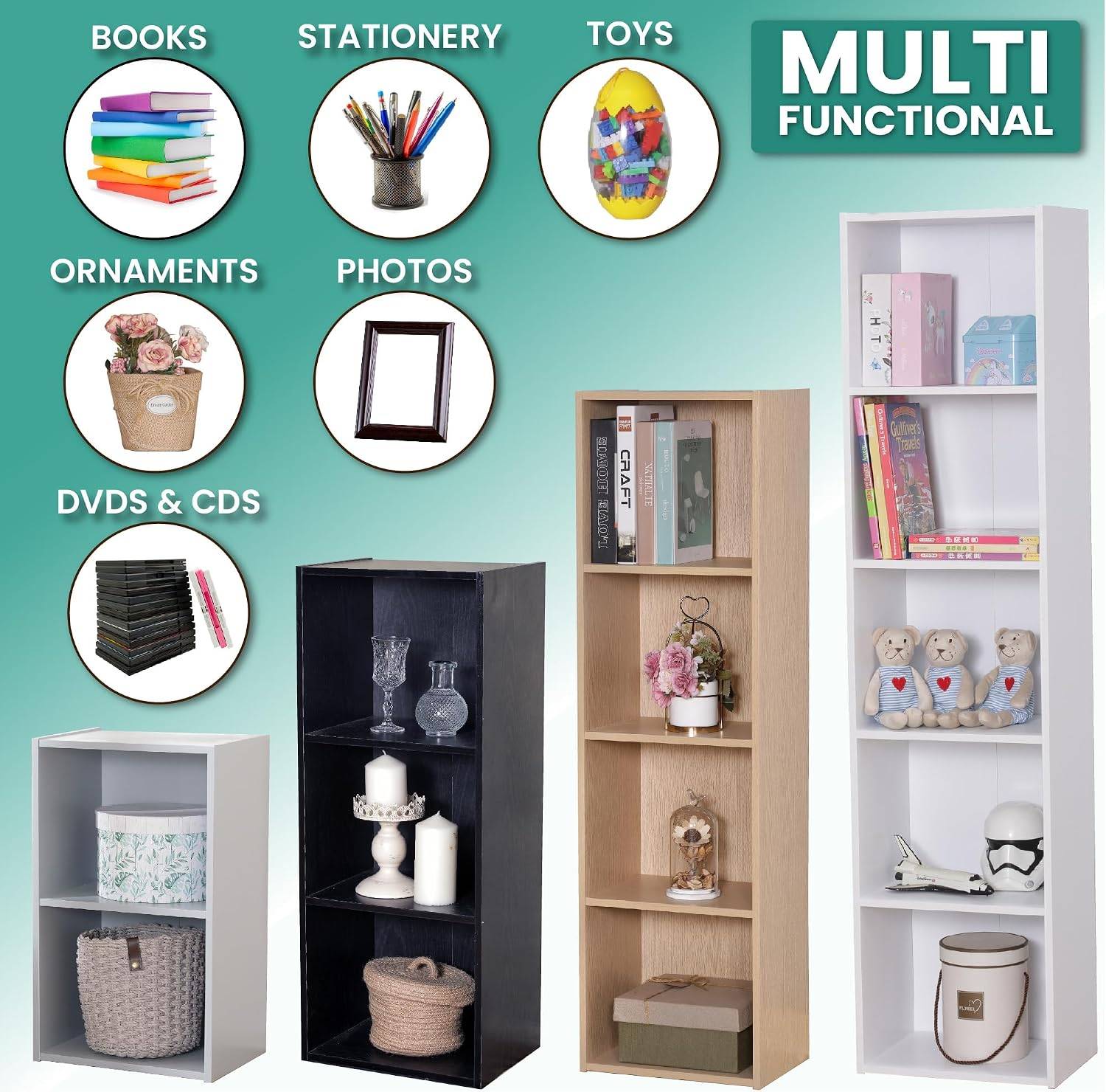 Home Treats Wooden 3 Tier Cube Bookshelf - Beech - Image 4