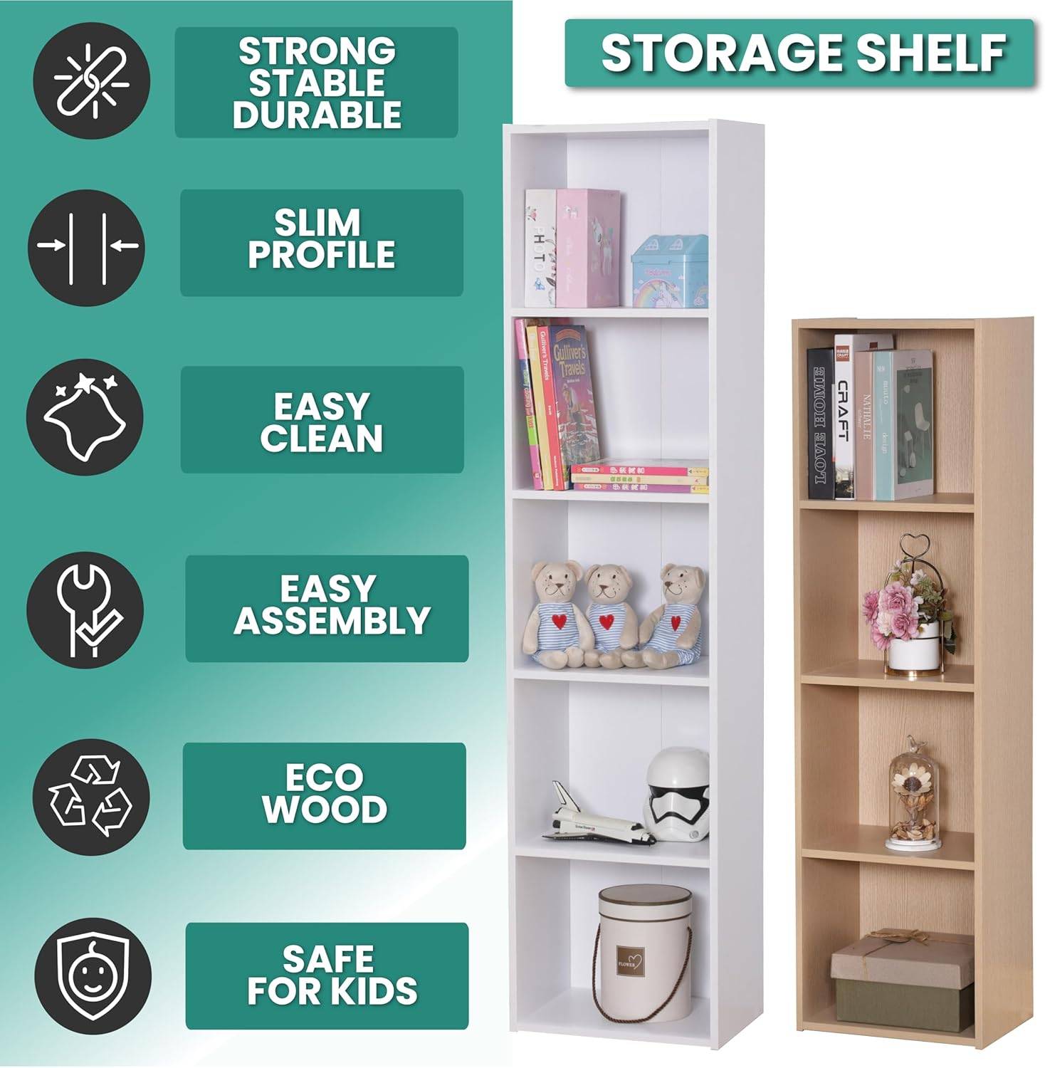 Home Treats Wooden 3 Tier Cube Bookshelf - Beech - Image 5